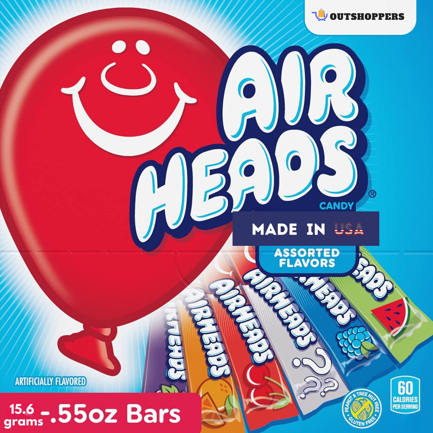 Airheads - Soft Chewy Candy - USA - All Flavors - Full Size Bar - 15.6g