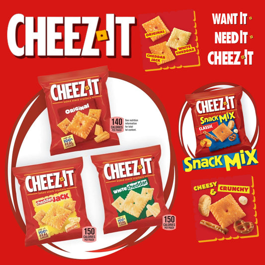 CHEEZ-IT - Cheese Crackers - USA - Original 28g, Cheddar Jack 29g, White Cheddar 29g and Snack Mix 21g