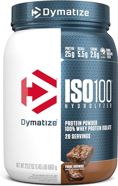 Dymatize ISO100 - Hydrolyzed Protein Powder - 100% Whey Isolate Protein - 25g of Protein - 5.5g BCAAs - Gluten Free - Fast Absorbing - Easy Digesting (Flavors: Fudge Brownie and Gourmet Vanilla)