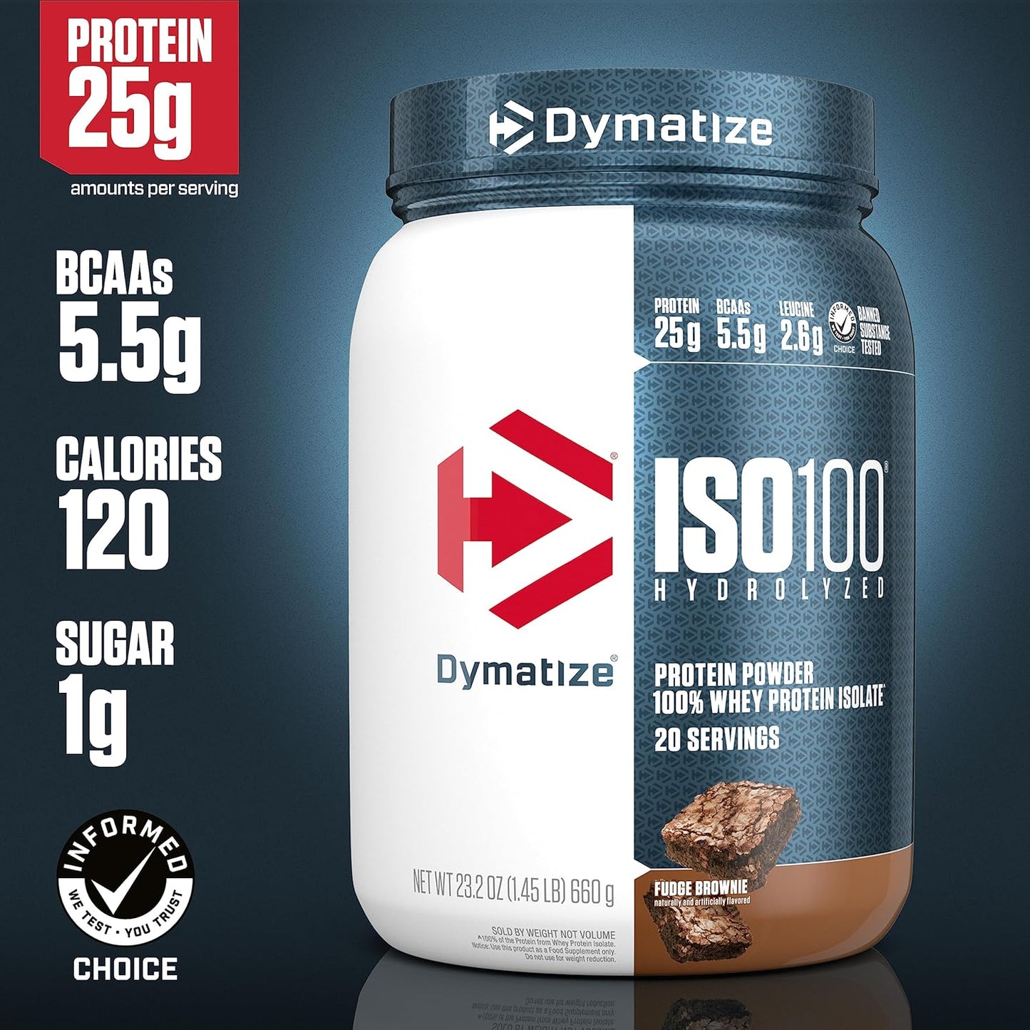 Dymatize ISO100 - Hydrolyzed Protein Powder - 100% Whey Isolate Protein - 25g of Protein - 5.5g BCAAs - Gluten Free - Fast Absorbing - Easy Digesting (Flavors: Fudge Brownie and Gourmet Vanilla)