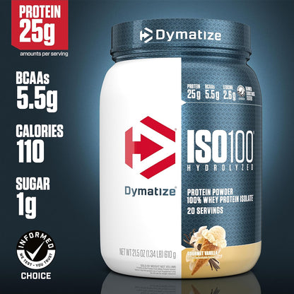 Dymatize ISO100 - Hydrolyzed Protein Powder - 100% Whey Isolate Protein - 25g of Protein - 5.5g BCAAs - Gluten Free - Fast Absorbing - Easy Digesting (Flavors: Fudge Brownie and Gourmet Vanilla)