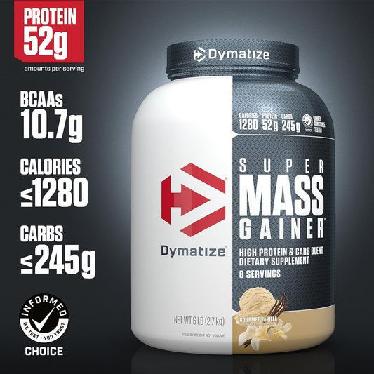 Dymatize - Super Mass Gainer - Protein Powder - 1280 Calories & 52g Protein - Gain Strength & Size Quickly - 10.7g BCAAs - Mixes Easily - Tastes Delicious