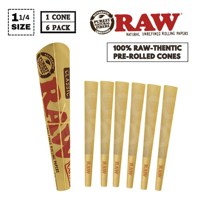 RAW - Pre-Rolled Cone, Size 1-1/4 (6 Pack)