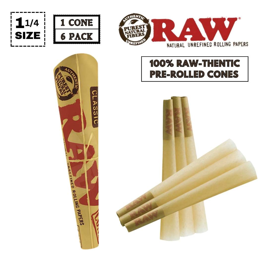 RAW - Pre-Rolled Cone, Size 1-1/4 (6 Pack)